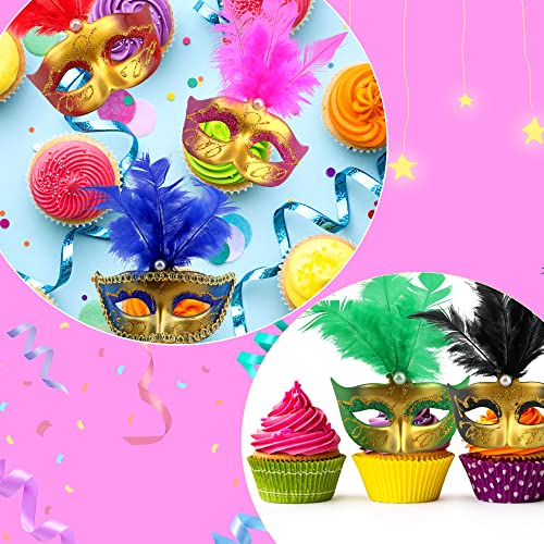Mini Masquerade Masks Set - 30 Gold Party Decorations for Mardi Gras Halloween & More