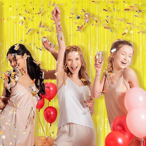 Yellow Tinsel Backdrop Foil Fringe Curtains - 2 Pack Party Decor