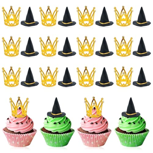 Witch Hat and Crown Cake Toppers Set - Halloween Party & Birthday Decoration