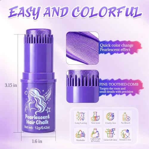 Temporary Sparkle Hair Chalk Stick Set - Blue, Purple & Pink with Comb Tip
