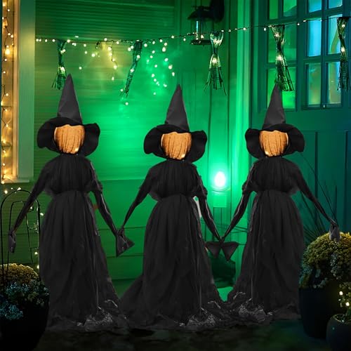 Lighted 5FT Halloween Witches Stakes Outdoor Decor - 3 Pack Spooky Yard Props