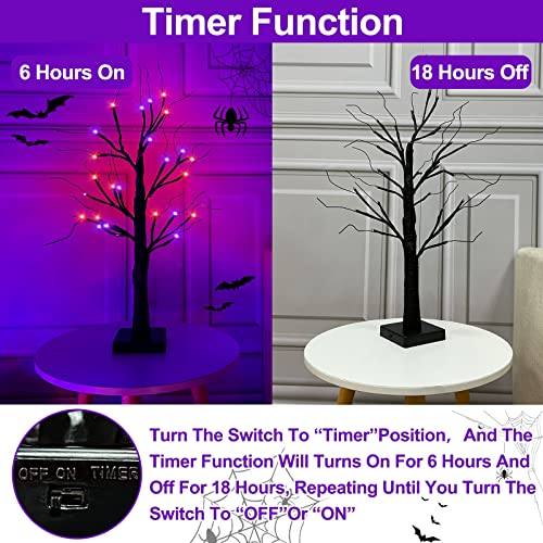 2 Pack 24-Inch Orange & Purple Light Halloween Trees - DIY Bendable Branches