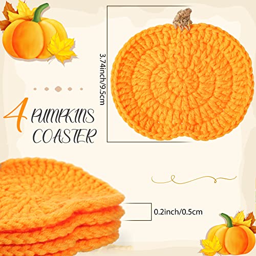 4 Pack Fall Crochet Pumpkin Coasters Halloween Thanksgiving Decor - Cotton Table Mats