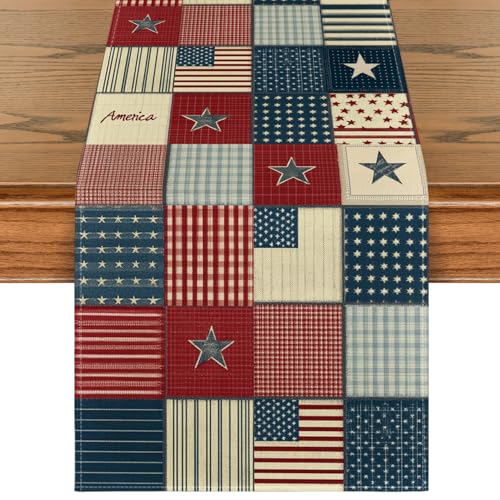 Fourth of July Table Runner 13x120 Inch - Patriotic Stars and Stripes Decor for Kitchen & Dining