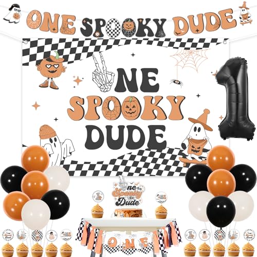 Halloween First Birthday Party Decorations Boy Spooky Dude Banner Backdrop Balloons Set