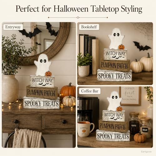 Halloween Ghost Decor Indoor - Witch Variation Farmhouse Tiered Tray Decorations