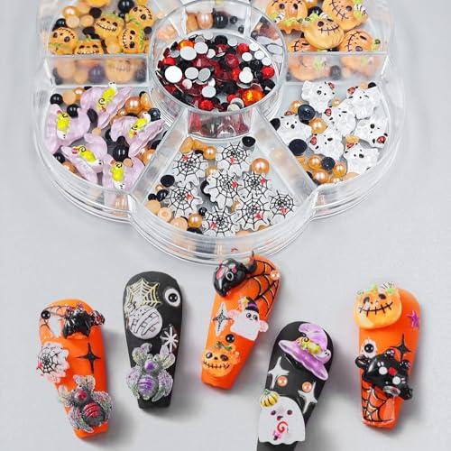 Halloween Nail Charms and Gems Set - Ghost, Pumpkin, Spider Web, Hat 3D Acrylic Decorations for Nails