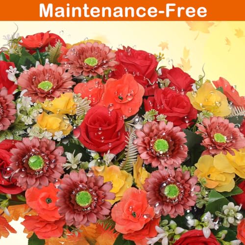 Fall Artificial Cemetery Flowers Headstone Saddle - Yellow, 23.6x17.7" with Bouquets & Vases