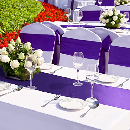 Purple Satin Table Runner Bulk Set - 6 Pack, 12 x 108 Inches, Elegant Party Decor