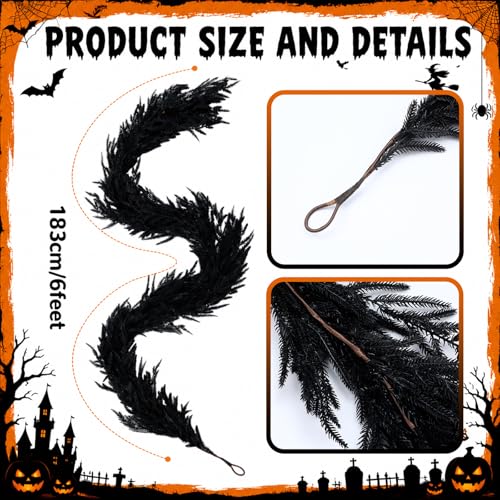 Halloween Black Norfolk Pine Garland - 6 ft Faux Halloween Decor — Variation of Norfolk Pine