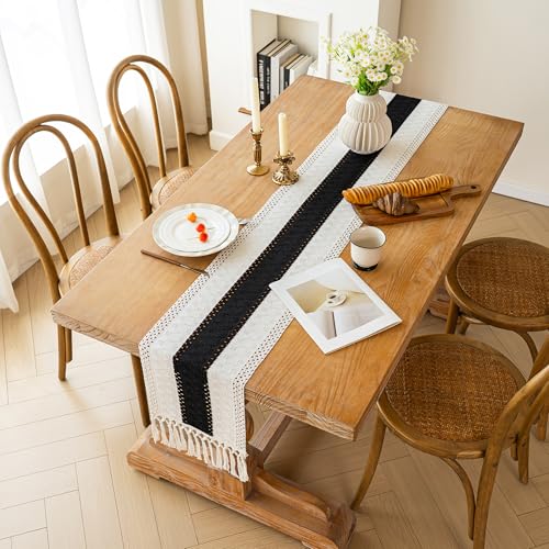 Farmhouse Table Runner Black 12x90 Inches - Rustic Boho Home Decor