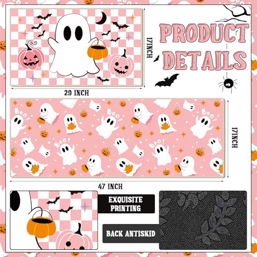 Halloween Ghost Kitchen Mat Set Pink Non Slip Rugs - Ghost / Pink Variation