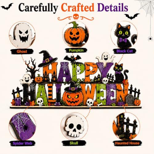Halloween Wooden Table Sign - Farmhouse Home Decor, Multicolor, 11.8 Inch