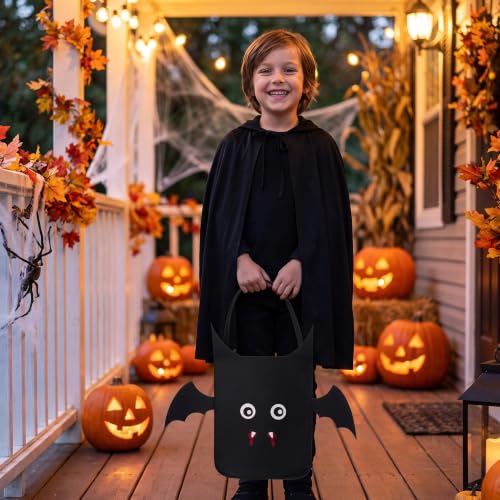 Halloween Trick or Treat Tote Bag for Kids with Handle - Black Bat Design