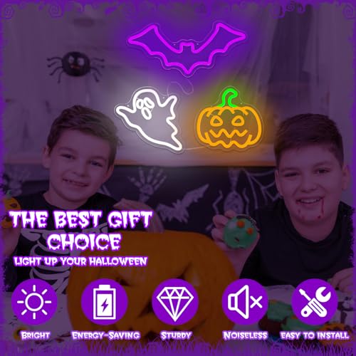 Halloween Neon Sign 3-Piece Set Dimmable Pumpkin Bat Ghost LED Decorations - Halloween3pcs