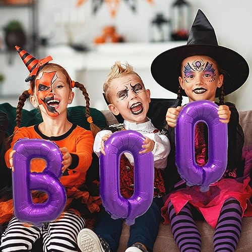 Purple Boo Foil Balloons Set - Halloween 16 Inch Bunting Banner Decorations