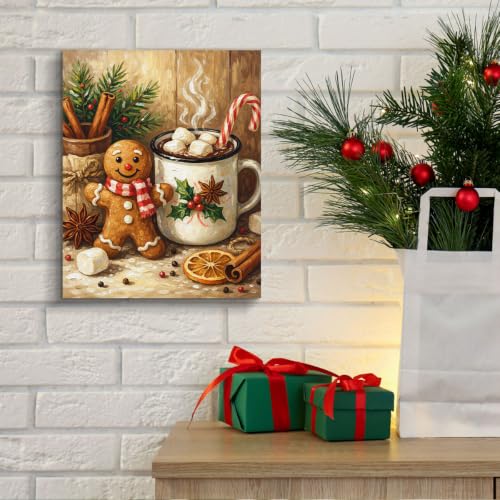 Christmas Gingerbread Man Hot Cocoa Canvas Wall Art with Variation Coca