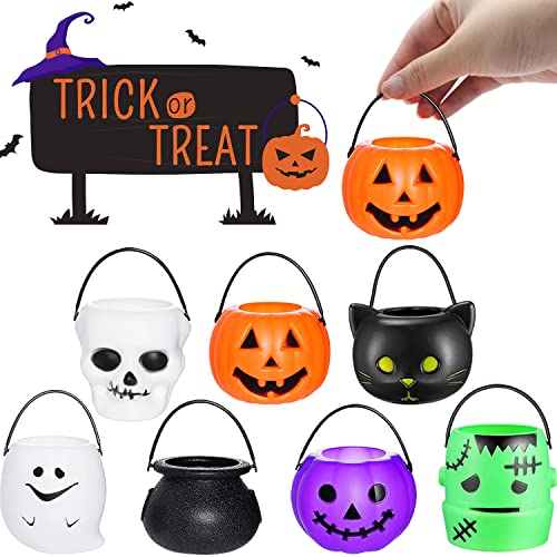 Halloween Candy Buckets Set - 14 Mini Plastic Trick-or-Treat Containers with 7 Styles