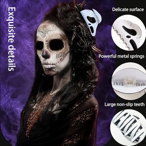 Halloween Ghost Face Hair Clips with Spooky Design - White Variation