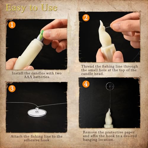 Floating Flameless Candles with Wand Control - Halloween Witch Decor, 12 Pack