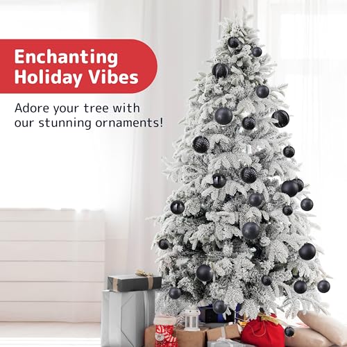 Black Christmas Ornaments Set - 36 Shatterproof Balls in 6 Styles & 3 Sizes