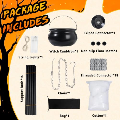 Large Outdoor Halloween Cauldron with 52-Inch Tripod Stand and Green Light Effect
