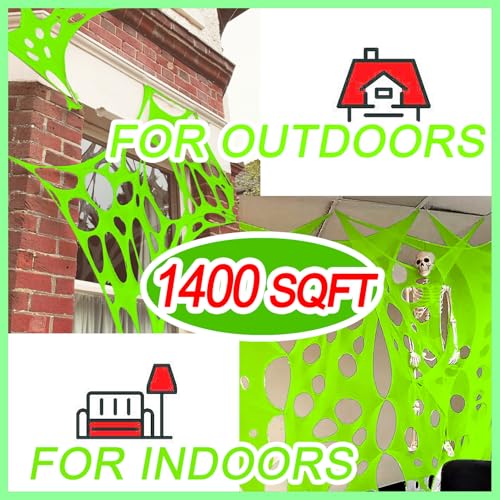 Giant Green Halloween Spider Web Netting - 1400 Sqft Outdoor Decoration with Glow in The Dark Spider, 48FT x 4FT Variation of This Listing