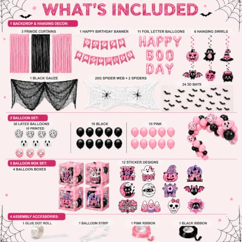 Pink Halloween Party Decorations Kit with Balloon Boxes and Banner