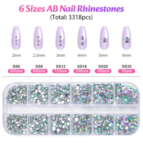 12 Styles Rhinestones Nail Gems Set with AB Crystals & Tools - DIY Nail Art