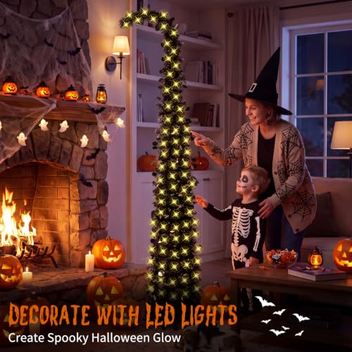 Black Curved Halloween Tree 5FT with Remote & Timer - Sequin Decor - Variation: Black-8