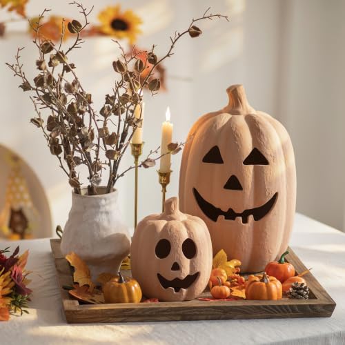Small Terracotta Pumpkin Halloween Decor - 7.5 Inch Jack O Lantern, Handcrafted Fall Table Accent - Variation of THIS listing