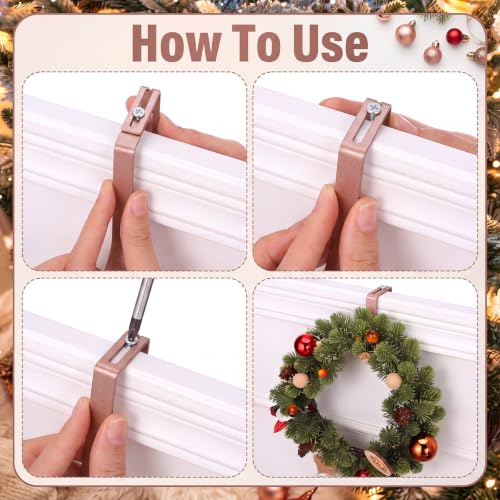 LEIFIDE 4-Pack Bronze Adjustable Wreath Hangers for Doors - Over Door Hook