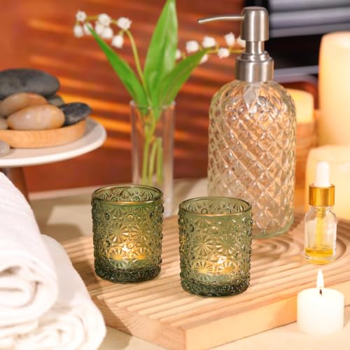 Green Votive Candle Holders Set of 36 - Floral Pattern Tea Light Holders for Weddings and Home Decor - 2.2 x 2.6 Inches