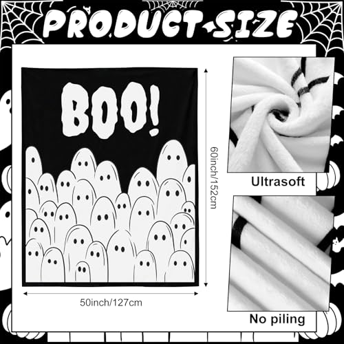 Halloween Ghost Throw Blanket - Black White Flannel Fleece, 50x60 Inches - Variation of Ghost