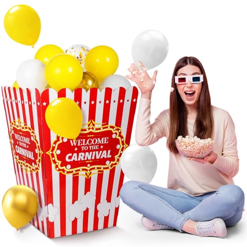 Giant Carnival Popcorn Box Decoration with 60 Balloons for Party & Event