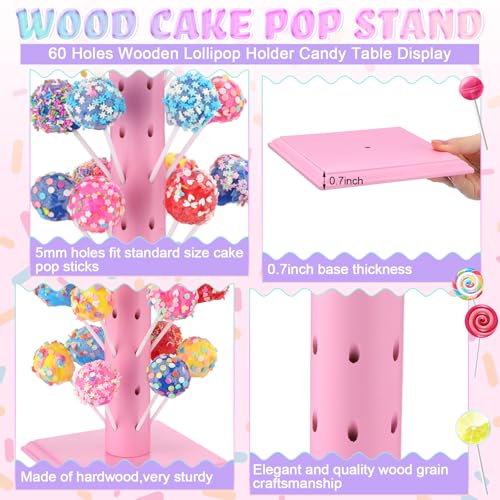 Pink Cake Pop Stand Set of 2 Wooden Lollipop Display Tree Holders - Party Decor