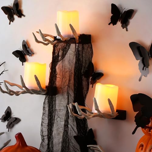 Halloween Gothic Witch's Hand Wall Decorations Set with LED Candles & Spiders