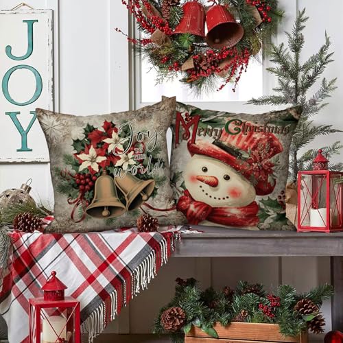 Green 26x26 Holiday Throw Pillow Covers Set of 4 - Xmas Xmas Decoration Cushion Santa Snowman Winter Home Decor