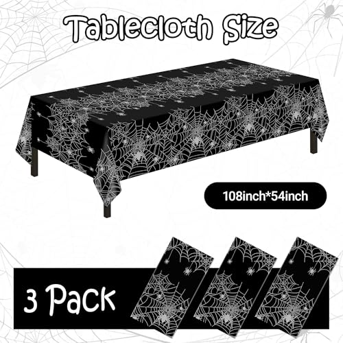Childom 3 Pack Halloween Tablecloths - Spider Web Design for 8ft Rectangle Tables - Halloween Party Decorations - Variation of Halloween Web 3