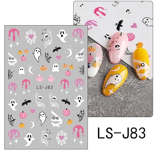 Halloween Nail Stickers Ghost Pumpkin Bat Web Cat Design Self-Adhesive 8 Sheets - Variation 1030-36