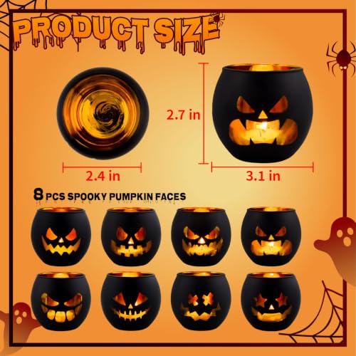 Aobray Halloween Votive Candle Holders - Jack O Lantern Tealight Set - Spooky Pumpkin Design