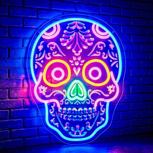 Skull Neon Sign for Wall Decor - LED Neon Light for Gaming, Man Cave, Room