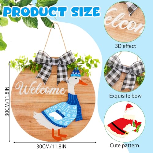 Wooden Interchangeable Goose Welcome Sign with Seasonal Clothes - 16 Pcs, Wood Color