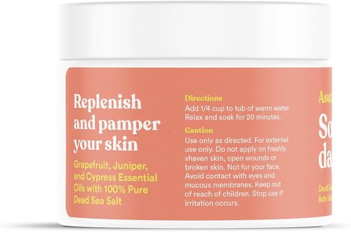 ASUTRA Dead Sea Bath Salts - Skin Rejuvenator with Grapefruit, Juniper & Cypress Oils | 16 oz Soothing Soak