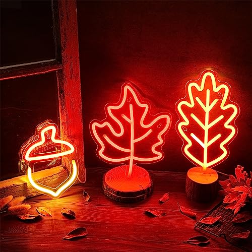 Fall Neon Sign Set - 3 LED Autumn Decorations for Thanksgiving & Halloween