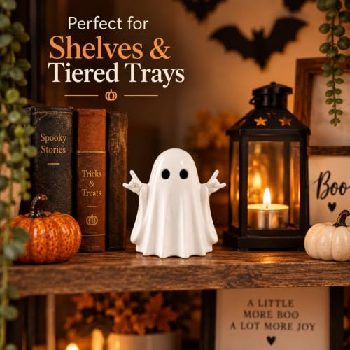 Halloween Ghost Figurine with Rock Hand - Cheeky Resin Halloween Decor - Variation C