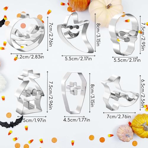 Halloween Cookie Cutter Set - Pumpkin, Skull, Ghost, Haunted House, Boots & Coffin - 6 Pcs