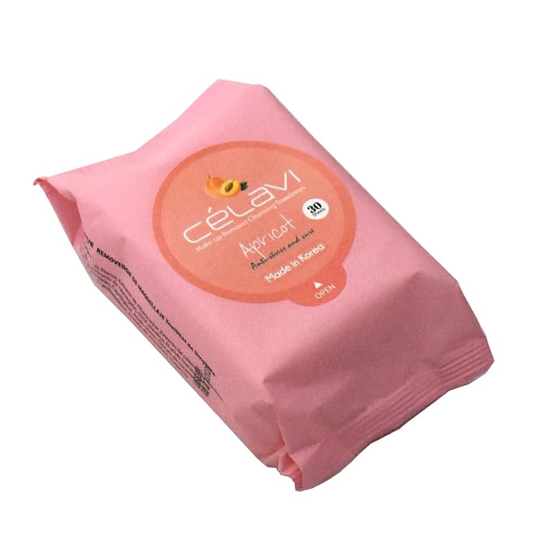 Celavi Apricot Makeup Remover Wipes 2-Pack - 60 Pre-Moistened Face Towelettes