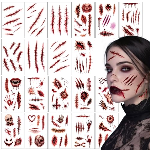 Halloween Temporary Tattoos 130 Pc Scary Zombie Makeup Scar Tattoos - Variation A