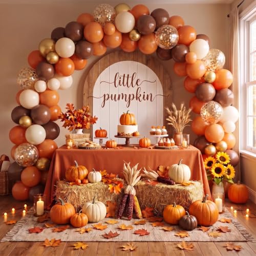 Autumn Balloon Arch Kit Fall Balloons Garland Decor Thanksgiving Party - Burnt Orange Brown White
